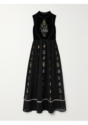 Emporio Sirenuse - Flossie Embroidered Velvet And Georgette Maxi Dress - Black - IT38,IT40,IT42,IT44,IT46,IT48,IT50