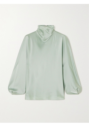 VINCE - Draped Silk-satin Blouse - Blue - x small,small,medium,large,x large