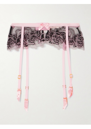 Agent Provocateur - Lindie Embellished Embroidered Tulle Suspender Belt - Pink - 1,2,3,4,5