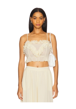 Bardot Alira Frill Detail Crop Top in Cream. Size 10. Also in 2, 6, 8, 12.