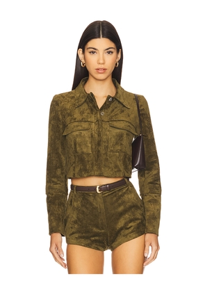 Amanda Uprichard x REVOLVE Lucas Suede Jacket in Olive. Size L. Also in XS, S, M, XL.