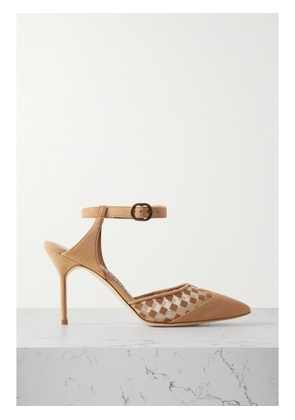 Manolo Blahnik - Mingonna 90 Suede And Flocked Mesh Pumps - Neutrals - IT34,IT35,IT36,IT36.5,IT37,IT37.5,IT38,IT38.5,IT39,IT39.5,IT40,IT40.5,IT41,IT41.5,IT42