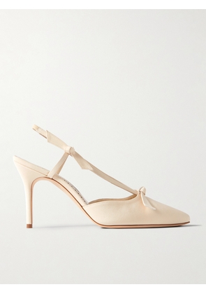 Manolo Blahnik - Corintia 90 Bow-embellished Silk Crepe De Chine Slingback Pumps - Cream - IT35,IT36,IT36.5,IT37,IT37.5,IT38,IT38.5,IT39,IT39.5,IT40,IT40.5,IT41,IT42