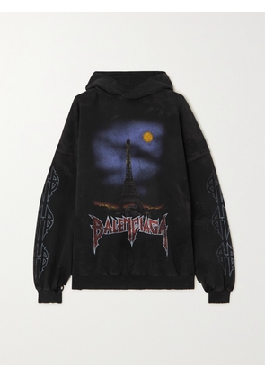 Balenciaga - Oversized Distressed Printed Cotton-jersey Hoodie - Black - 1,2,3