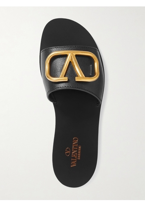 Valentino Garavani - Valentino Garavani Vlogo Textured-leather Slides - Black - IT35,IT35.5,IT36,IT36.5,IT37,IT37.5,IT38,IT38.5,IT39,IT39.5,IT40,IT40.5,IT41,IT41.5,IT42