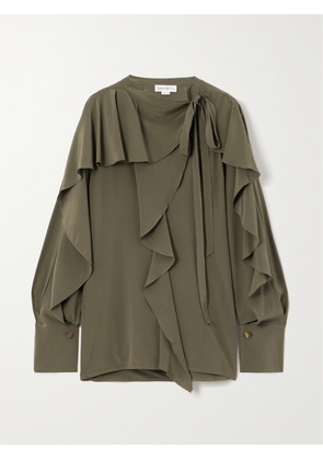 Victoria Beckham - Romantic Tie-detailed Silk Crepe De Chine Blouse - Green - UK 4,UK 6,UK 8,UK 10,UK 12,UK 14