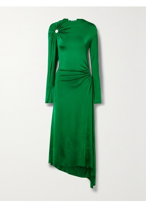 Victoria Beckham - Asymmetric Cutout Gathered Glossed-jersey Dress - Green - UK 4,UK 6,UK 8,UK 10,UK 12,UK 14