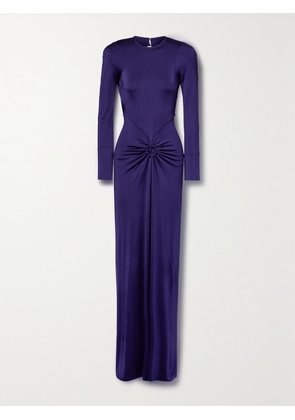 Victoria Beckham - Open-back Gathered Stretch-satin Jersey Gown - Purple - UK 6,UK 8,UK 10,UK 12,UK 14
