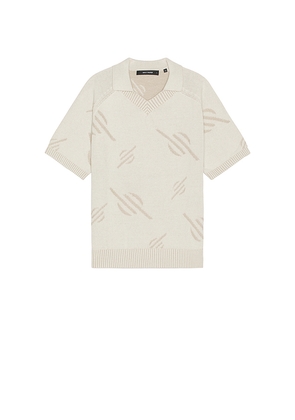 Daily Paper Monogram Knit Polo in Cream. Size L. Also in S, M, XL/1X.