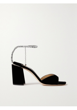 Jimmy Choo - Saeda 85 Crystal-embellished Velvet Sandals - Black - IT34,IT34.5,IT35,IT35.5,IT36,IT36.5,IT37,IT37.5,IT38,IT38.5,IT39,IT39.5,IT40,IT40.5,IT41,IT41.5,IT42