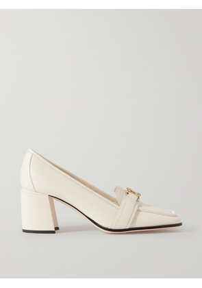 Jimmy Choo - Evin 65 Logo-embellished Leather Pumps - Off-white - IT34,IT34.5,IT35,IT35.5,IT36,IT36.5,IT37,IT37.5,IT38,IT38.5,IT39,IT39.5,IT40,IT40.5,IT41,IT41.5,IT42
