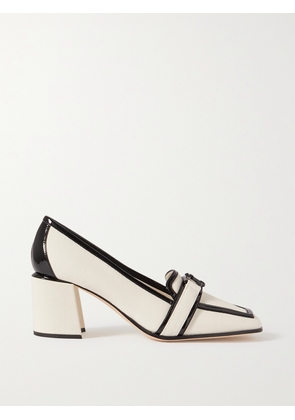 Jimmy Choo - Evin 65 Embellished Patent Leather-trimmed Canvas Pumps - White - IT34,IT34.5,IT35,IT35.5,IT36,IT36.5,IT37,IT37.5,IT38,IT38.5,IT39,IT39.5,IT40,IT40.5,IT41,IT41.5,IT42