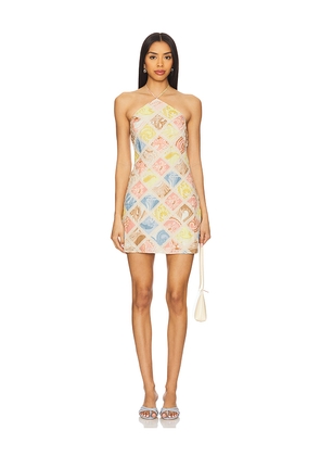 HEMANT AND NANDITA Lace Insert Mini Dress in Baby Blue, Blush. Size L. Also in M.