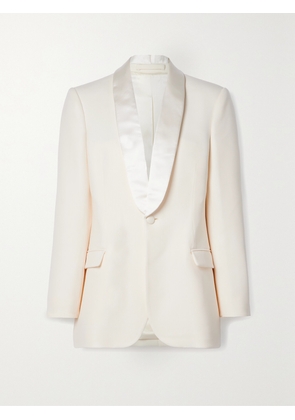 WARDROBE.NYC - Silk-satin Trimmed Grain De Poudre Wool Blazer - Off-white - xx small,x small,small,medium,large,x large
