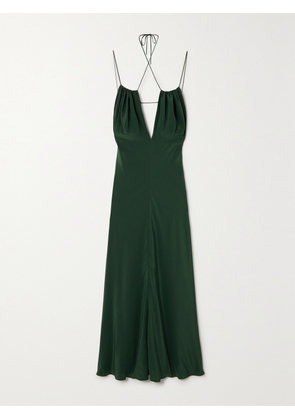 TOTEME - Gathered Hammered Silk-satin Maxi Dress - Green - DK32,DK34,DK36,DK38,DK40,DK42