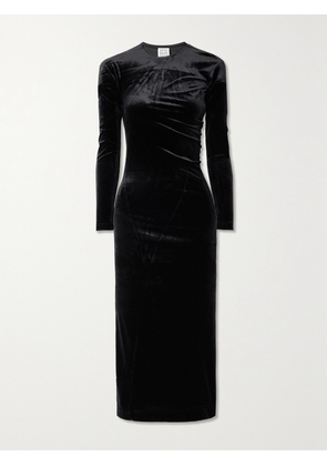 TOTEME - Gathered Stretch-velvet Midi Dress - Black - xx small,x small,small,medium,large,x large