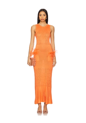 ANDREEVA Knit Dress With Ostrich Feathers Details in Orange. Size M. Also in XL.