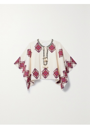 Johanna Ortiz - + Net Sustain Bushveld Tie-detailed Embroidered Cotton Poncho - Ecru - small,medium,large