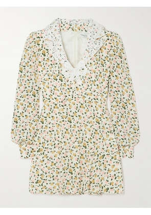 Alessandra Rich - Appliquéd Lace-trimmed Floral-print Silk Mini Dress - Pink - IT36,IT38,IT40,IT42,IT44