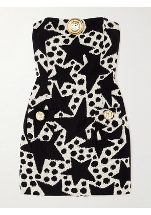 AREA - Strapless Embellished Cotton-blend Jacquard Mini Dress - Black - US0,US2,US4,US6,US8,US10