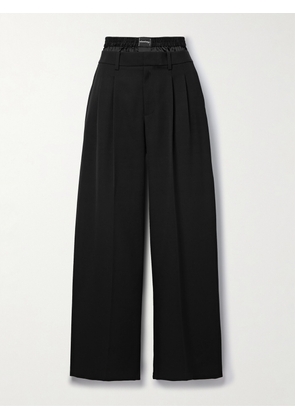 ALEXANDER WANG - Layered Satin-trimmed Wool-twill Wide-leg Pants - Black - US0,US2,US4,US6,US8,US10,US12,US14