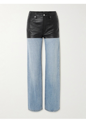 ALEXANDER WANG - Leather-paneled Low-rise Jeans - Blue - 24,25,26,27,28,29,30,31