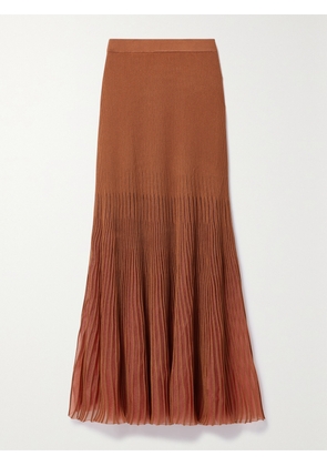 Ulla Johnson - Emilia Tulle-trimmed Ribbed-knit Midi Skirt - Red - x small,small,medium,large,x large