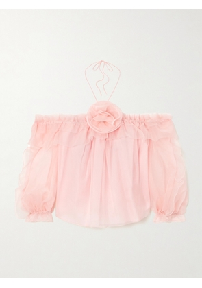 Carolina Herrera - Off-the-shoulder Ruffled Appliquéd Silk-chiffon Top - Pink - US0,US2,US4,US6,US8