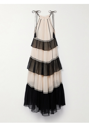 Ulla Johnson - Delilah Tiered Embroidered Silk-crepon Maxi Dress - Cream - US0,US2,US4,US6,US8,US10,US12,US14
