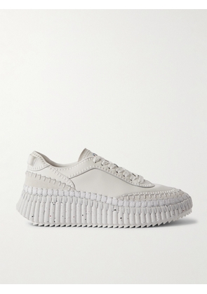 Chloé - + Net Sustain Nama Embroidered Suede-trimmed Leather Sneakers - White - IT35,IT36,IT37,IT38,IT39,IT40,IT41,IT42