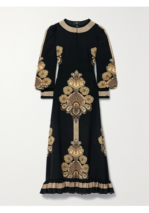 Etro - Ruffled Printed Stretch-crepe Midi Dress - Black - IT36,IT38,IT40,IT42,IT44,IT46,IT48,IT50