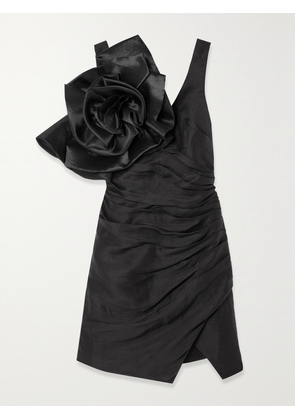 Aje - Energy Satin-trimmed Wrap-effect Linen-blend Mini Dress - Black - UK 4,UK 6,UK 8,UK 10,UK 12,UK 14,UK 16