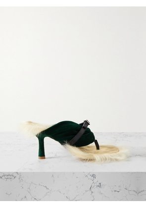 Burberry - Faux Fur And Leather-trimmed Velvet Sandals - Green - IT37,IT37.5,IT38,IT38.5,IT39,IT39.5,IT40,IT41