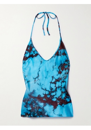 LOUISA BALLOU - Nothing Tie-dyed Silk-blend Satin Halterneck Top - Blue - x small,small,medium,large,x large