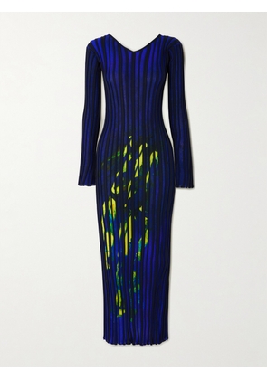 LOUISA BALLOU - Printed Ribbed-knit Midi Dress - Blue - x small,small,medium,large