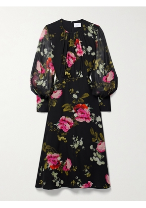 Erdem - Floral-print Silk-chiffon Midi Dress - Black - UK 4,UK 6,UK 8,UK 10,UK 12,UK 14,UK 16,UK 18,UK 20