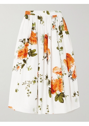 Erdem - Gathered Floral-print Cotton-poplin Midi Skirt - White - UK 4,UK 6,UK 8,UK 10,UK 12,UK 14,UK 16,UK 18