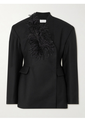 16ARLINGTON - Ram Feather-trimmed Wool-twill Blazer - Black - UK 6,UK 8,UK 10,UK 12,UK 14