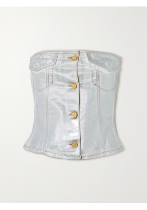 GANNI - + Net Sustain Strapless Metallic Organic Denim Bustier Top - White - EU 34,EU 36,EU 38,EU 40,EU 42,EU 44