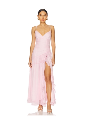 Bardot Yvanna Ruffle Maxi Dress in Pink. Size 10. Also in 8, 12.