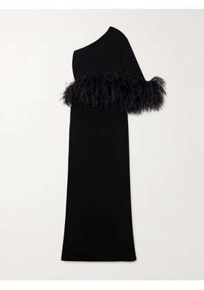 16ARLINGTON - Alder One-shoulder Feather-trimmed Crepe Gown - Black - UK 4,UK 6,UK 8,UK 10,UK 12,UK 14