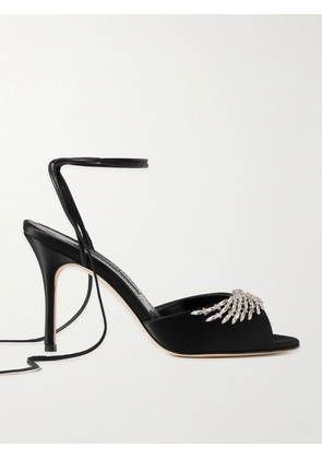 Manolo Blahnik - Plumena 90 Crystal-embellished Satin Lace-up Sandals - Black - IT36,IT36.5,IT37,IT37.5,IT38,IT38.5,IT39,IT39.5,IT40,IT40.5,IT41,IT41.5,IT42