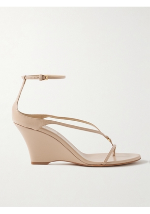 KHAITE - Marion Embellished Leather Wedge Sandals - Neutrals - IT36,IT36.5,IT37,IT37.5,IT38,IT38.5,IT39,IT39.5,IT40,IT40.5,IT41