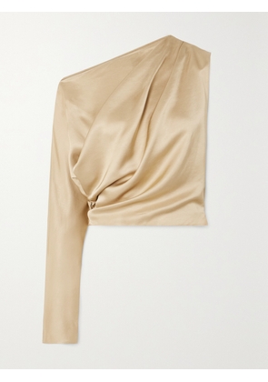 ESSE Studios - Gilded Cascade Cropped One-shoulder Draped Satin Top - Gold - UK 4,UK 6,UK 8,UK 10,UK 12,UK 14