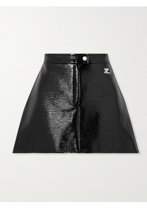 COURREGES - Reedition Appliquéd Coated Cotton-blend Mini Skirt - Black - IT34,IT36,IT38,IT40,IT42,IT44
