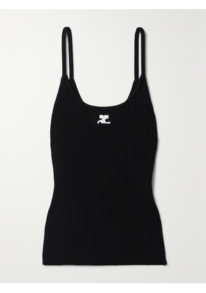 COURREGES - Reedition Appliquéd Ribbed-knit Tank - Black - x small,small,medium,large,x large