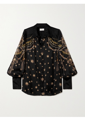Camilla - Crystal-embellished Silk-charmeuse Blouse - Black - x small,small,medium,large,x large,xx large