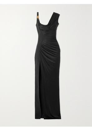 Versace - Asymmetric Embellished Draped Jersey And Crepe Gown - Black - IT36,IT38,IT40,IT42,IT44,IT46