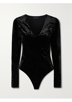 GOOD AMERICAN - Crushed-velvet Thong Bodysuit - Black - x small,small,medium,large,x large