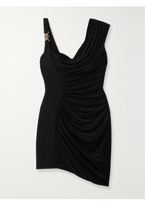 Versace - Asymmetric Embellished Draped Jersey Mini Dress - Black - IT36,IT38,IT40,IT42,IT44,IT46